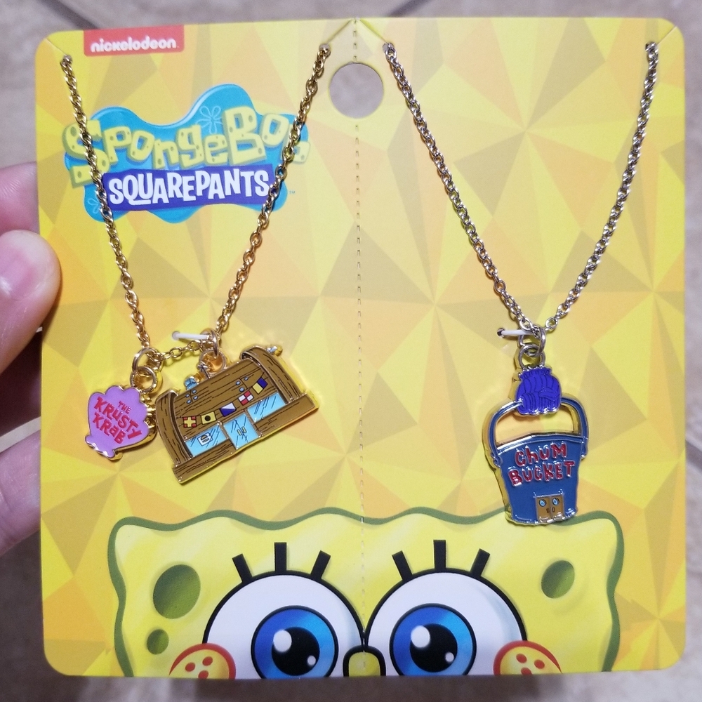 Nickelodeon Spongebob Krusty Krab & Chum Bucket Best Friends Necklace Set